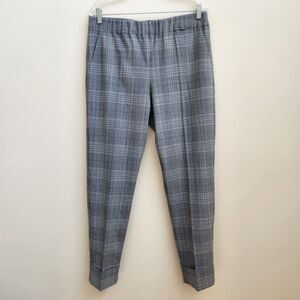 Sharis Place Pants Womens Size Italy 48 Gray Black White Plaid Cuffed Pockets